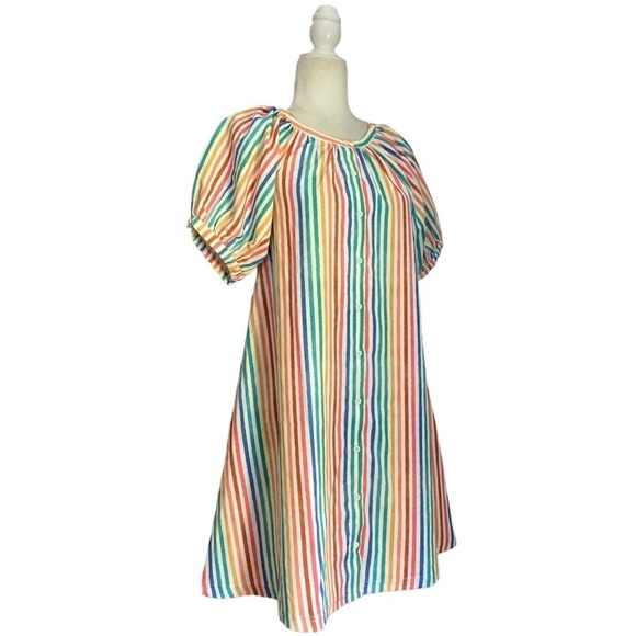 Smith & Quinn NWT Striped Dress Multicolor Stripe Puff Short Sleeve Button Front - Picture 9 of 14